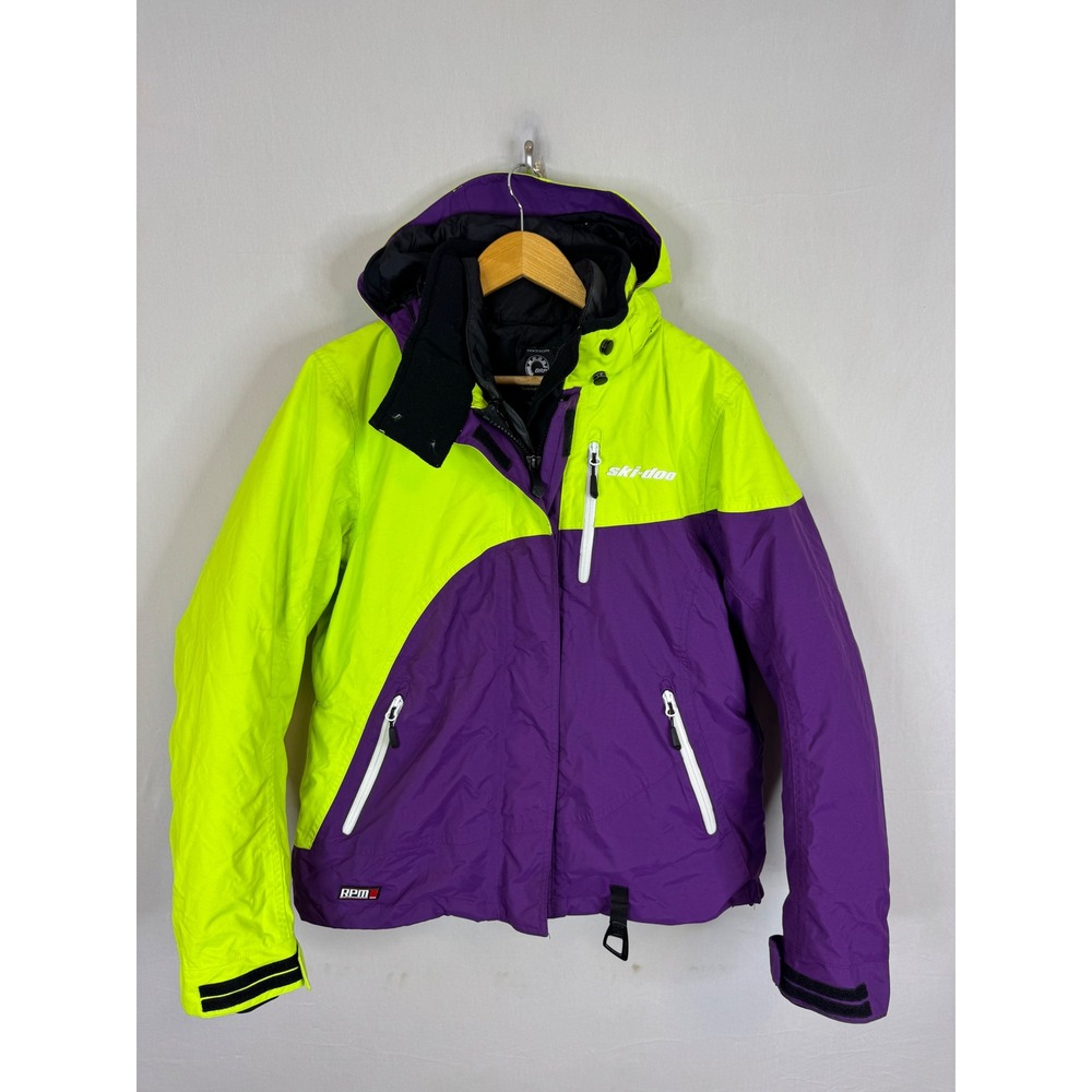 Ski-Doo 3-in-1 Snowmobile Jacket Neon Lime Purple Primaloft Large RPM 90s